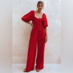 NWT Bali Elf Heaven Bay Linen Jumpsuit red M